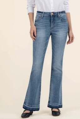 Kut from the Kloth Stella Flare Jeans Undone Hem Hippie Retro Boho size 10